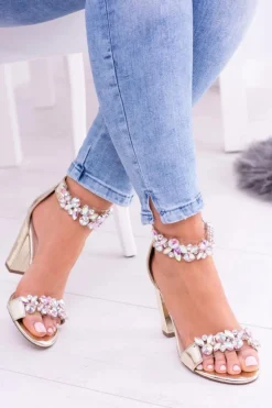 Lu Boo Złote Lustrzane Sandały Cyrkonie Lambada