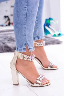 Lu Boo Złote Lustrzane Sandały Cyrkonie Lambada