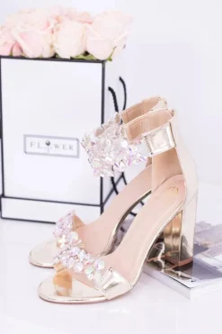 Lu Boo Złote Lustrzane Sandały Cyrkonie Lambada