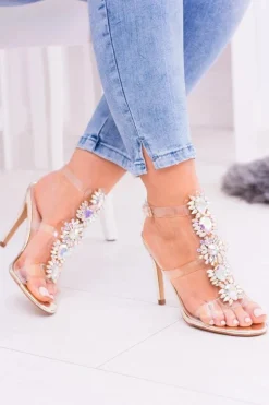 Lu Boo Złote Sandały Na Szpilce Cyrkonie Serenada