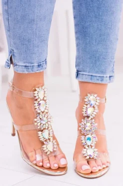 Lu Boo Złote Sandały Na Szpilce Cyrkonie Serenada