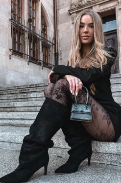 Marszczone Kozaki Na Szpilce Z Eko Zamszu Ocieplane Czarne Mavella