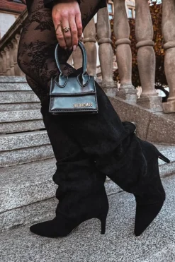 Marszczone Kozaki Na Szpilce Z Eko Zamszu Ocieplane Czarne Mavella