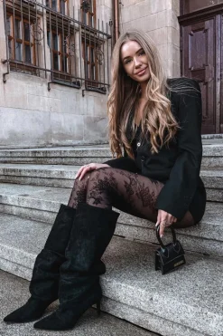 Marszczone Kozaki Na Szpilce Z Eko Zamszu Ocieplane Czarne Mavella