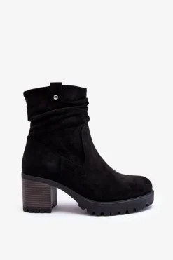 Marszczone Zamszowe Botki Czarne Melseo