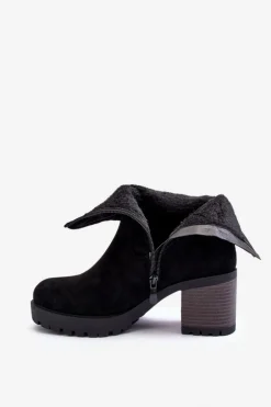 Marszczone Zamszowe Botki Czarne Melseo