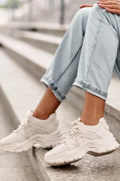 Masywne Damskie Buty Sportowe Sneakersy Beżowe Toderus
