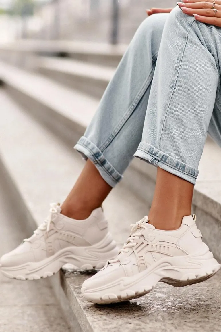 Masywne Damskie Buty Sportowe Sneakersy Beżowe Toderus