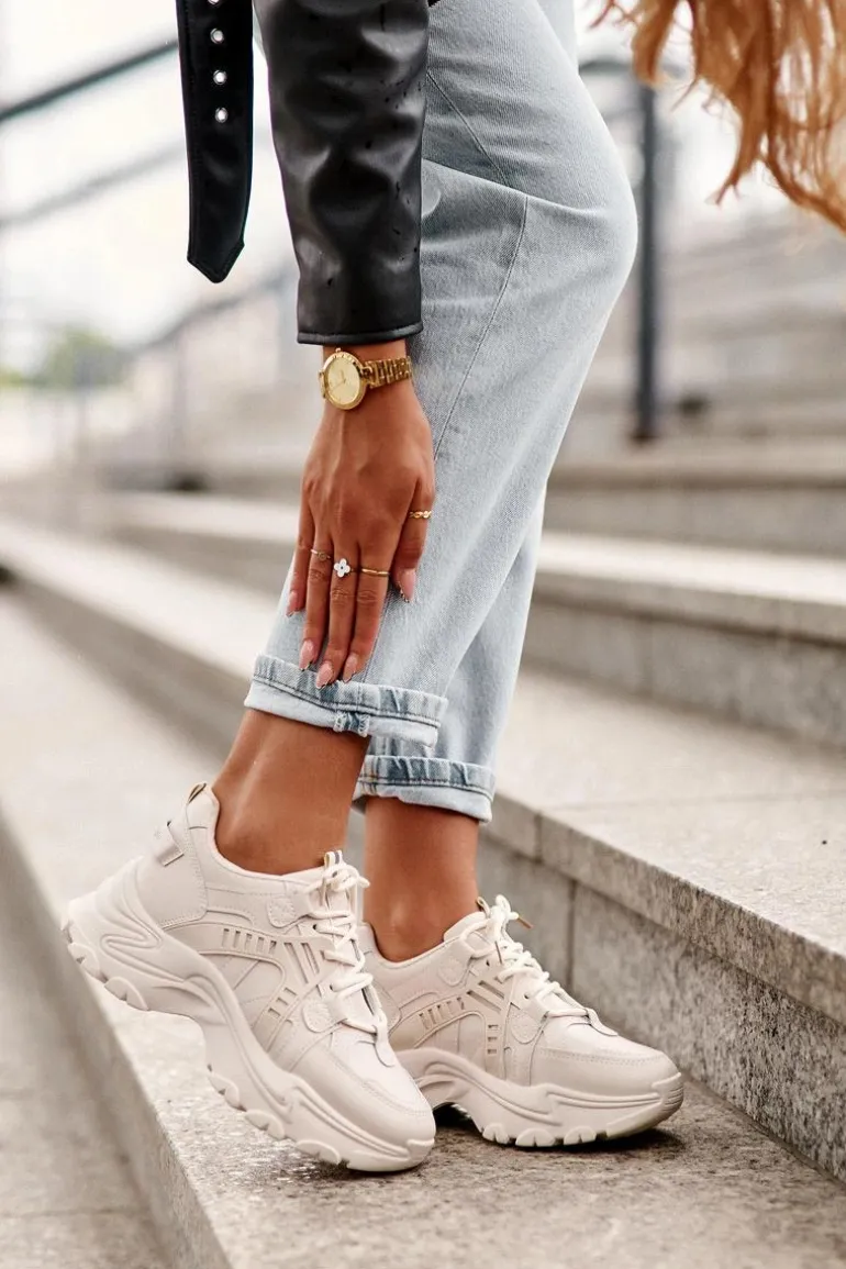 Masywne Damskie Buty Sportowe Sneakersy Beżowe Toderus
