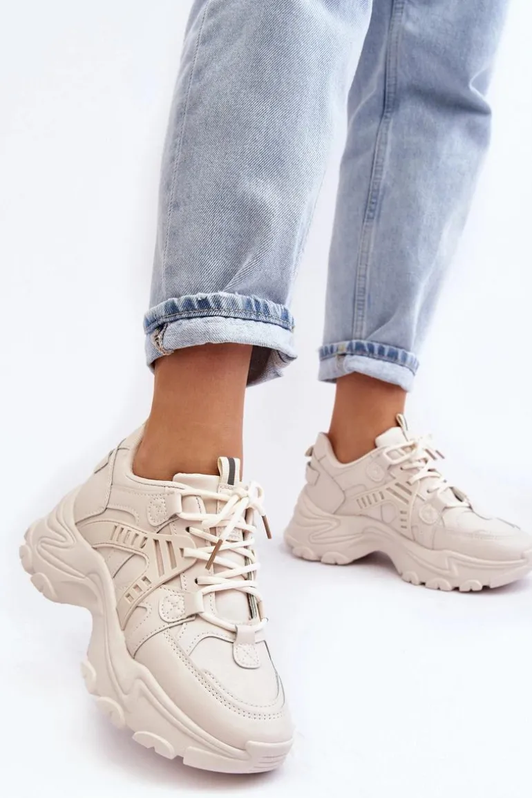 Masywne Damskie Buty Sportowe Sneakersy Beżowe Toderus