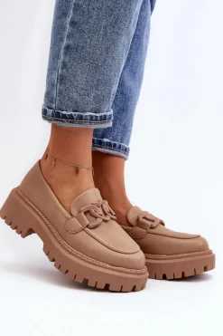 Masywne Mokasyny Damskie Z Łańcuchem Beżowe Dataia