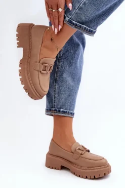 Masywne Mokasyny Damskie Z Łańcuchem Beżowe Dataia