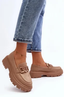 Masywne Mokasyny Damskie Z Łańcuchem Beżowe Dataia