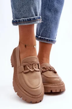Masywne Mokasyny Damskie Z Łańcuchem Beżowe Dataia