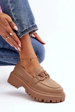Masywne Mokasyny Damskie Z Łańcuchem Beżowe Dataia