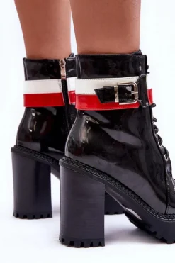 Masywne Skórzane Botki Na Słupku Czarne Adrijana