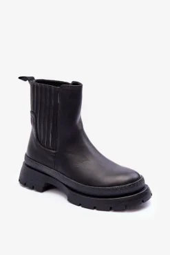 Masywne Skórzane Botki Sztyblety Czarne Rosan