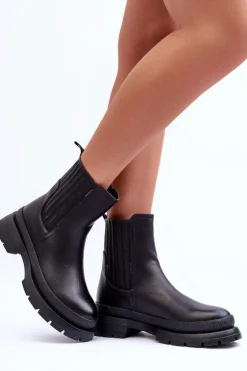 Masywne Skórzane Botki Sztyblety Czarne Rosan