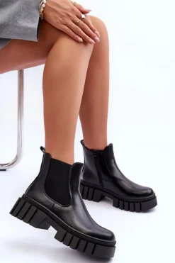 Masywne Skórzane Botki Sztyblety Czarne Orryss