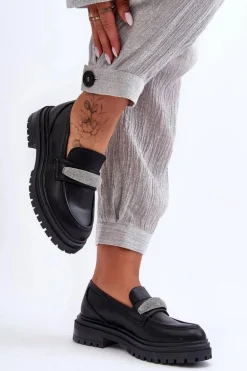 Masywne Skórzane Mokasyny Z Ozdobą Czarne Aricka