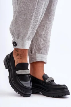 Masywne Skórzane Mokasyny Z Ozdobą Czarne Aricka