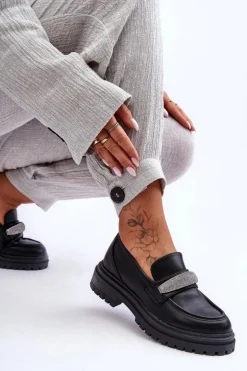 Masywne Skórzane Mokasyny Z Ozdobą Czarne Aricka