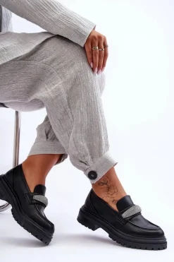 Masywne Skórzane Mokasyny Z Ozdobą Czarne Aricka