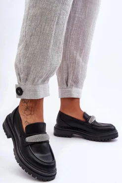 Masywne Skórzane Mokasyny Z Ozdobą Czarne Aricka