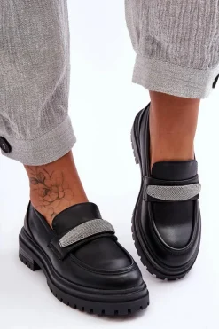 Masywne Skórzane Mokasyny Z Ozdobą Czarne Aricka