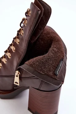 Masywne Sznurowane Botki Na Słupku Brązowe Lathia