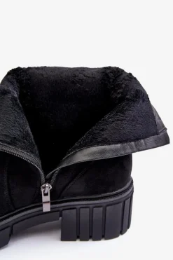 Masywne Zamszowe Botki Damskie Na Płaskim Obcasie Czarne Lunai