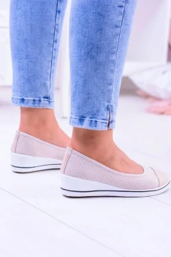 Materiałowe Beżowe Baleriny Na Koturnie Elleni