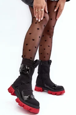 Materiałowe Botki Damskie Na Suwak Czarne Elinare