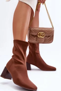 Materiałowe Botki Na Suwak Brązowe Amisa