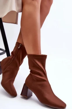 Materiałowe Botki Na Suwak Brązowe Amisa