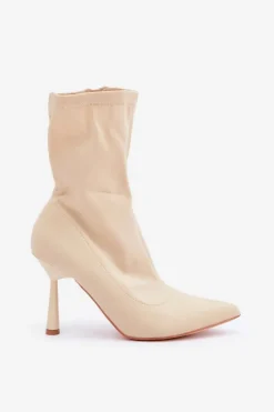 Materiałowe Botki Na Szpilce Jasnobeżowe Amune