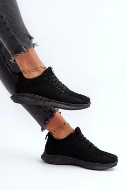 Materiałowe Buty Sportowe Damskie Czarne Kephope