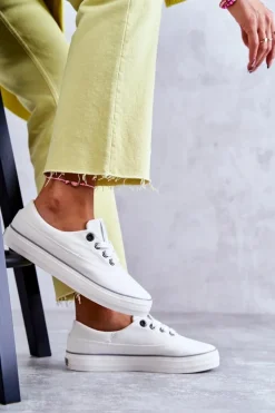 Materiałowe Damskie Tenisówki Big Star KK274017 Białe