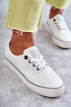 Materiałowe Damskie Tenisówki Big Star KK274017 Białe