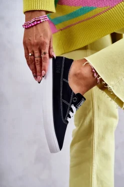 Materiałowe Damskie Tenisówki Big Star KK274019 Czarne