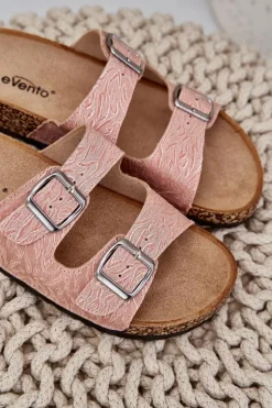 Materiałowe Klapki Na Korkowej Podeszwie Z Klamrami Różowe Atera