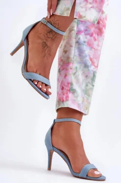 Materiałowe Klasyczne Sandały Na Szpilce Niebieskie Tossa