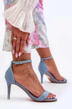 Materiałowe Klasyczne Sandały Na Szpilce Niebieskie Tossa