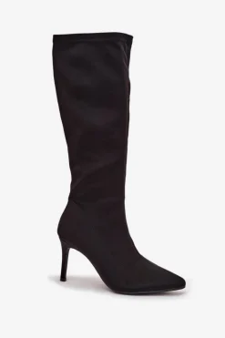 Materiałowe Kozaki Damskie Na Szpilce S.Barski HY52-513 Czarne