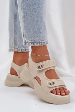 Materiałowe Lekkie Sandały Na Platformie Jasnobeżowe Deniffia