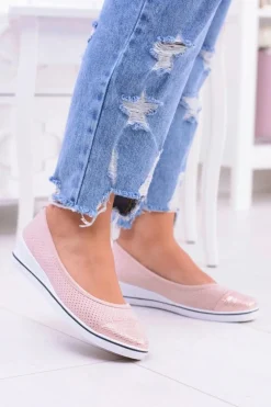 Materiałowe Różowe Baleriny Na Koturnie Elleni