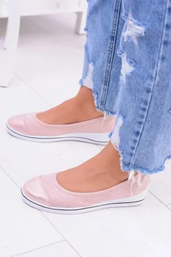 Materiałowe Różowe Baleriny Na Koturnie Elleni