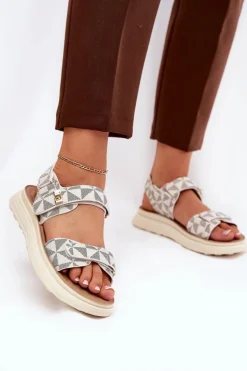 Materiałowe Sandały Damskie Na Platformie Beżowe Leriot