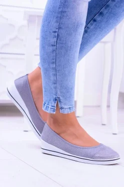 Materiałowe Szare Baleriny Na Koturnie Elleni