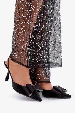 Materiałowe Szpilki Z Kokardą Czarne Selatea